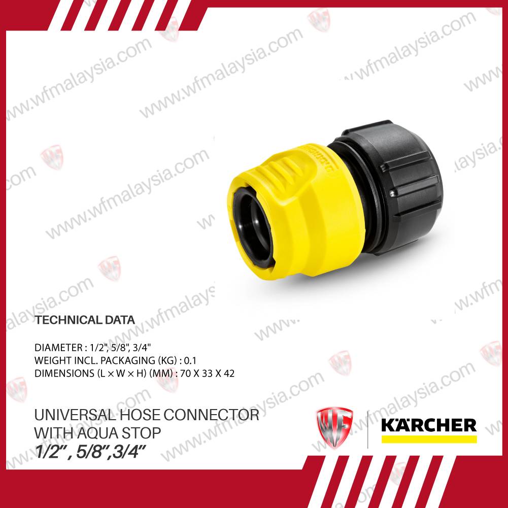 KARCHER UNIVERSAL HOSE CONNECTOR 1/2", 5/8", 3/4" w/ AQUA STOP